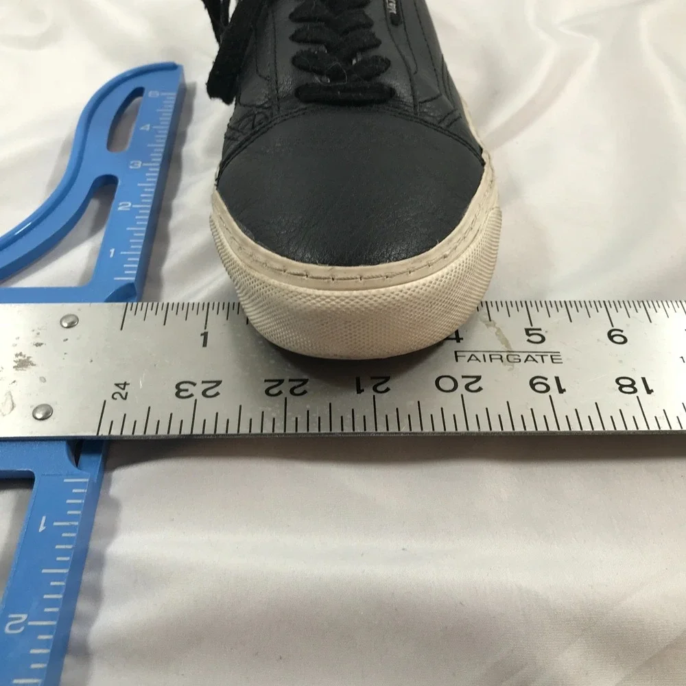 VANS Off The Wall Old Skool Lux Black Leather Lace Up Shoes‎ Mens 6.5 Womens 8